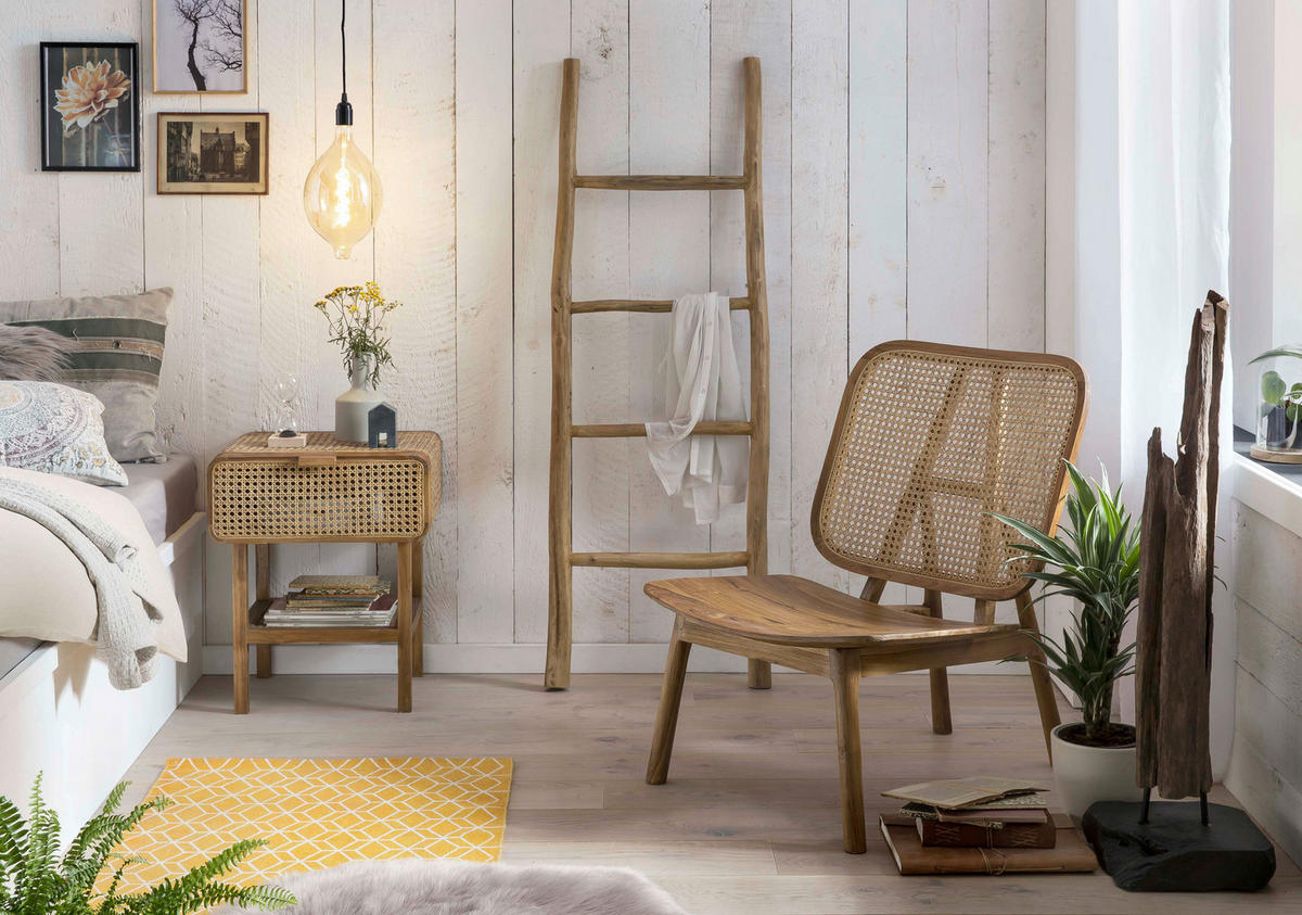 NACHTSCHRANK 48/60/45 cm Rattan, Teakholz massiv  - Naturfarben, Basics, Holz (48/60/45cm) - Livetastic