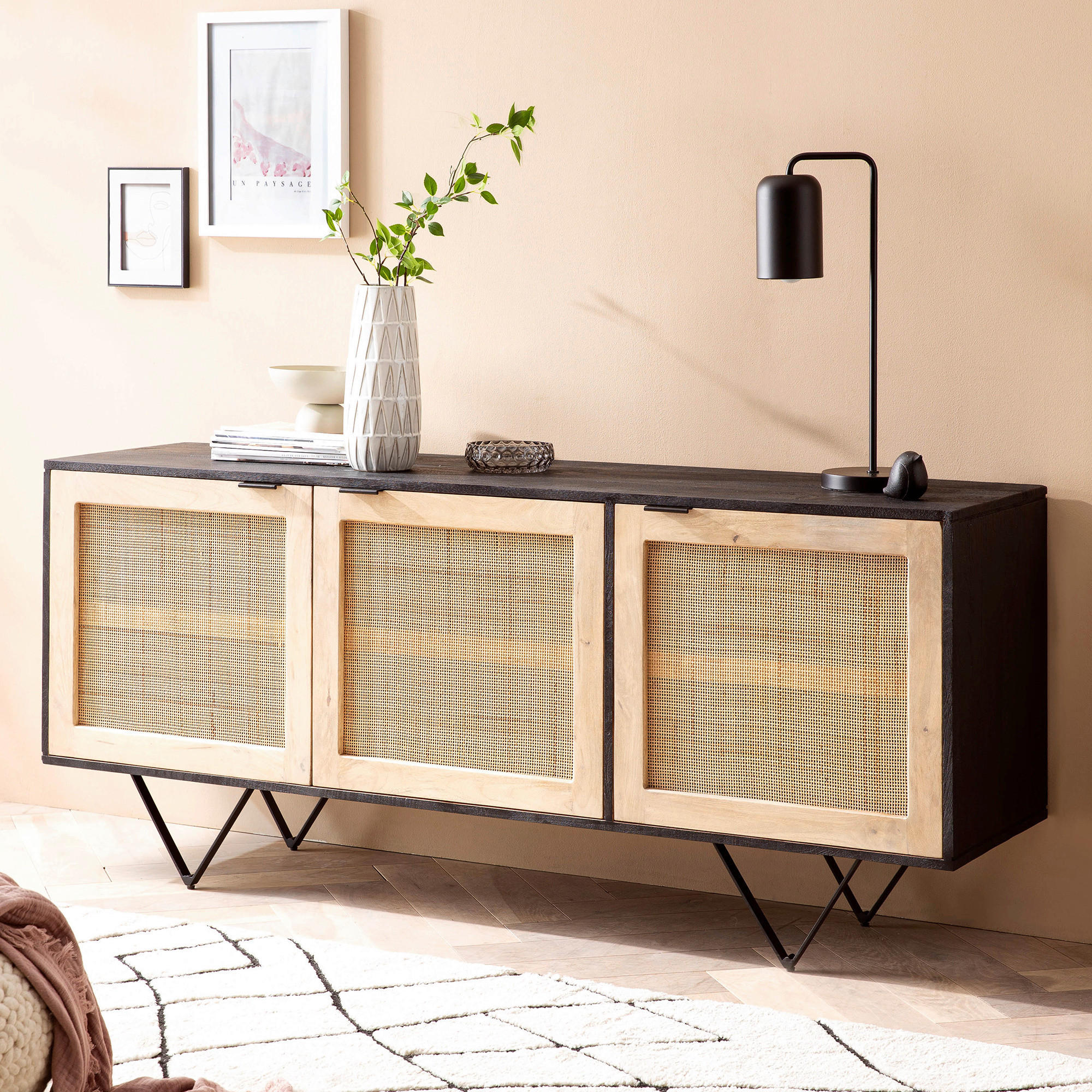 SIDEBOARD 175/75/45 cm  - Hellbraun/Schwarz, LIFESTYLE, Holz/Metall (175/75/45cm) - MID.YOU