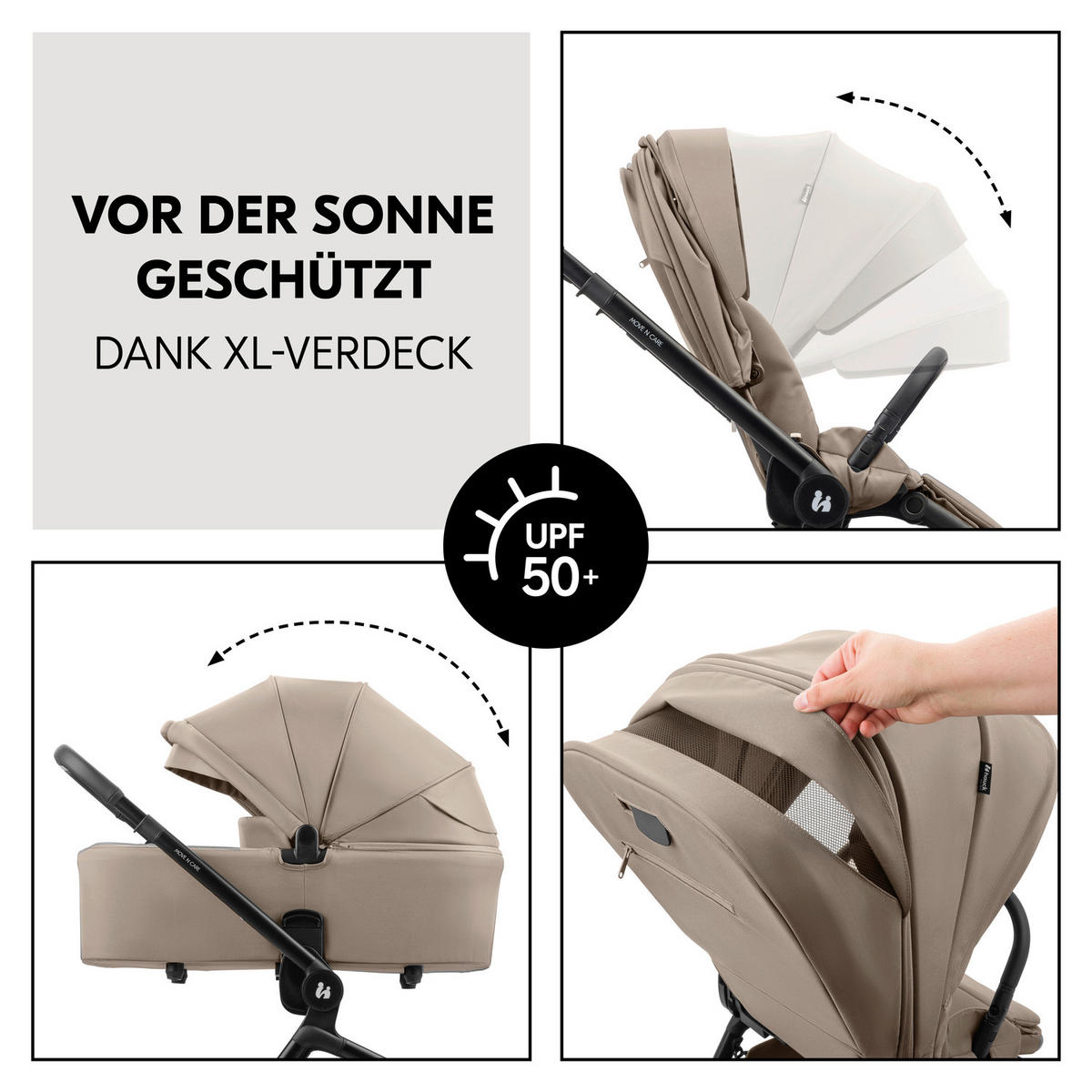 KOMBIKINDERWAGEN  Move N Care Set  Mocha  - Hellbraun/Schwarz, Basics, Kunststoff/Textil (61/105/100cm) - Hauck