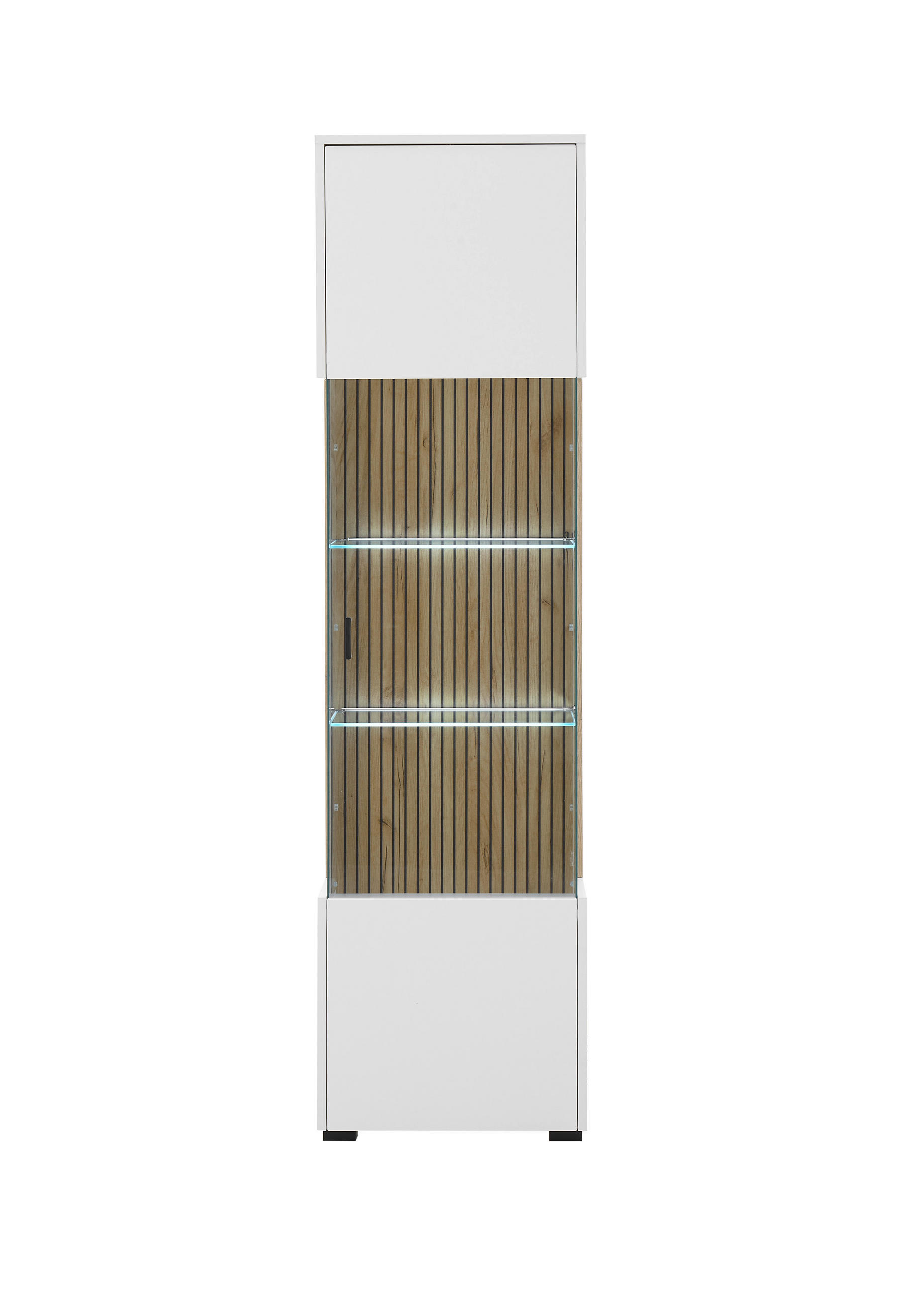 VITRINE in Eichefarben, Weiß  - Eichefarben/Schwarz, Design, Glas/Holzwerkstoff (48/180/38cm) - MID.YOU