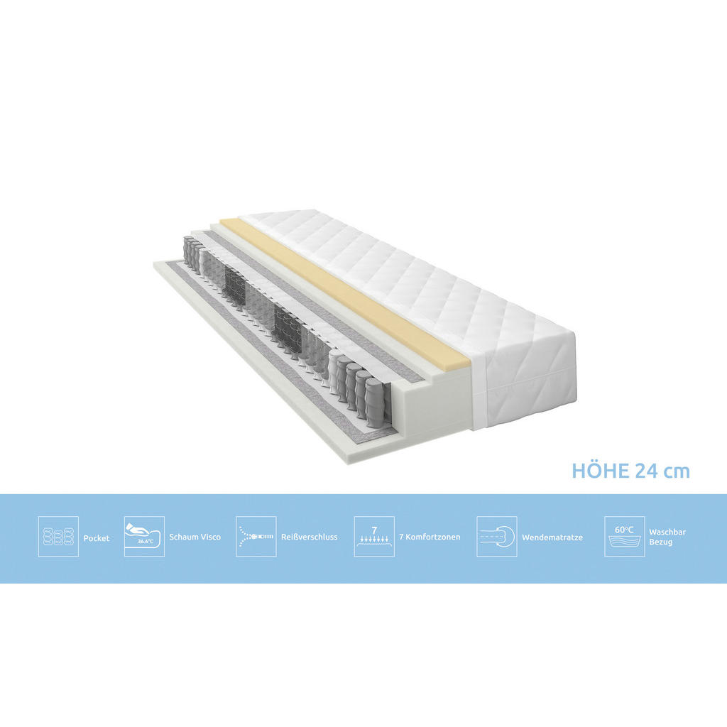 Thumbnail - Xora Taschenfederkernmatratze, Weiß, Textil, H2 + H3, Füllung: Hohlfaser, 200x200 cm, Oeko-Tex® Standard 100, Made in Eu...
