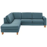 ECKSOFA Valdera in Echtleder Blau  235/257 cm  - Blau/Eiche Bianco, Natur, Leder/Holz (235/257cm) - Valdera