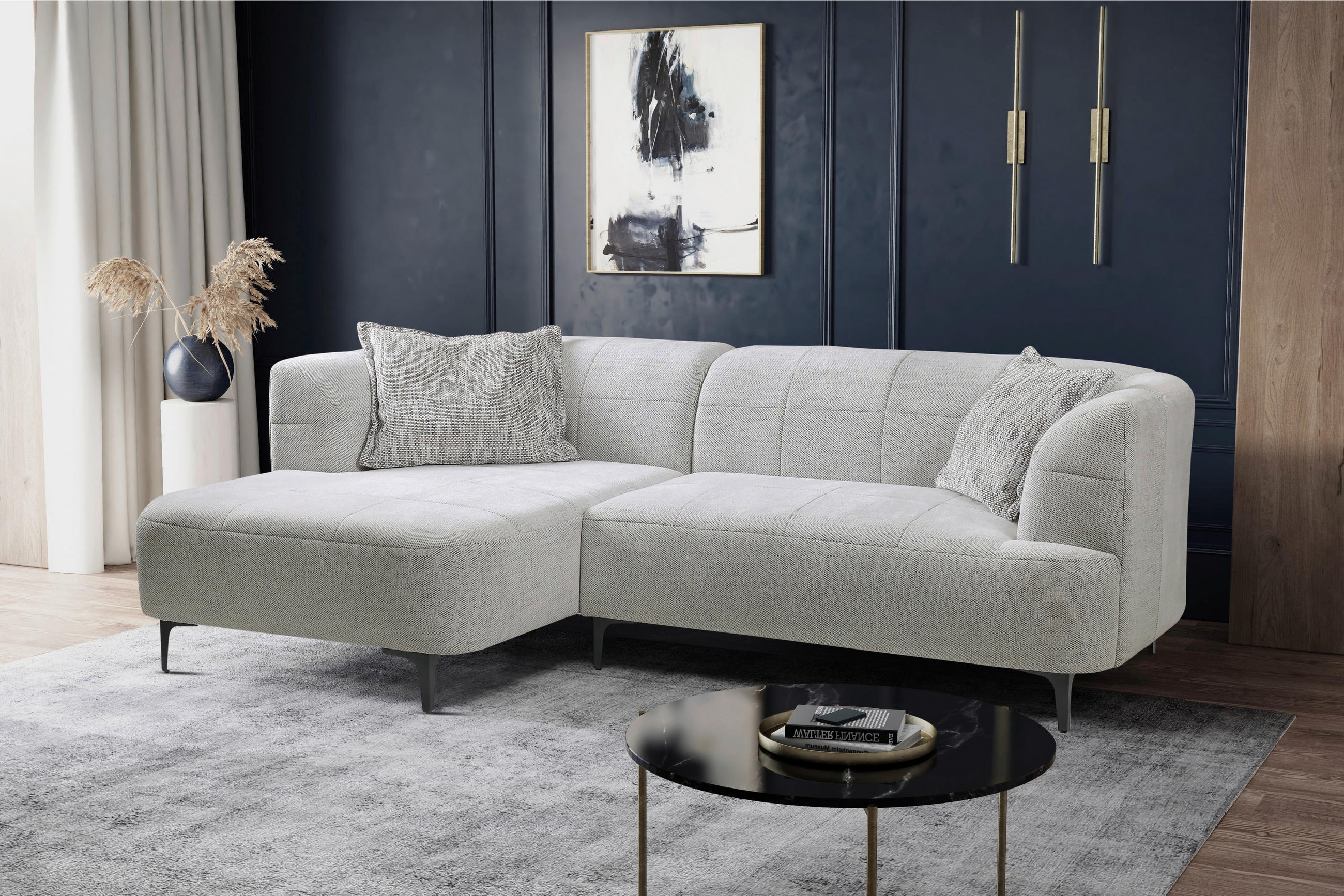 ECKSOFA in Struktur Hellgrau  - Hellgrau/Schwarz, Design, Textil/Metall (158/247cm) - MID.YOU