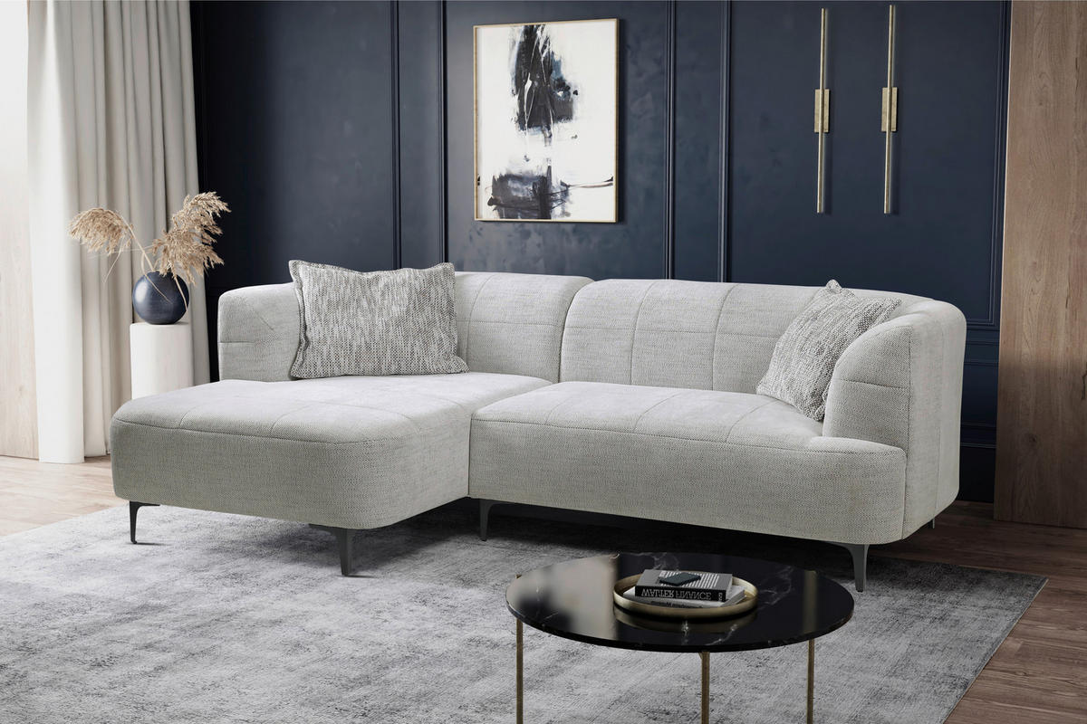 ECKSOFA in Struktur Hellgrau  - Hellgrau/Schwarz, Design, Textil/Metall (158/247cm) - MID.YOU