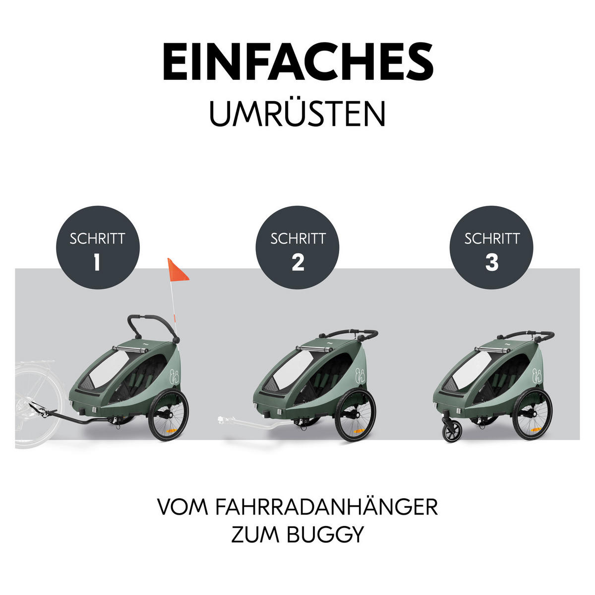 FAHRRADANHÄNGER   Dryk Duo Plus  - Dunkelgrün/Schwarz, Basics, Kunststoff/Textil (79/107/114cm) - Hauck