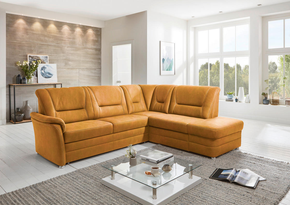 SEDEŽNA GARNITURA, mikrovlakna barve karija  - barve hrasta/barve karija, Konvencionalno, tekstil (259/96/218cm) - Beldomo Comfort