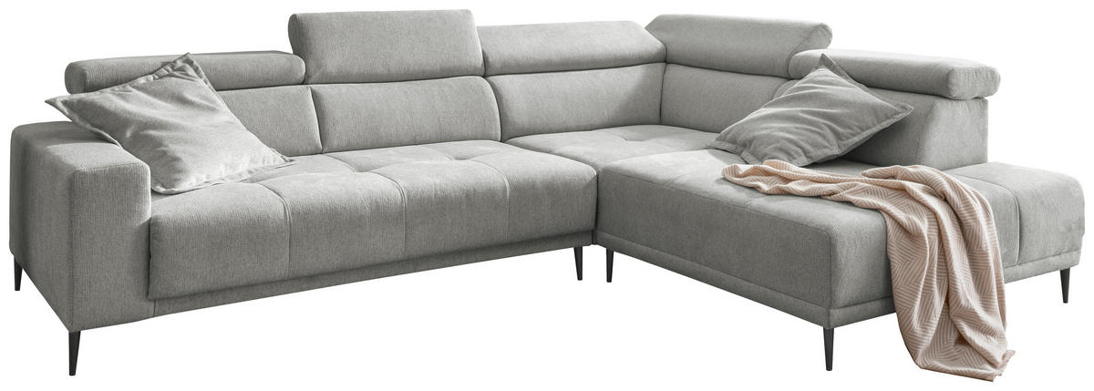 ECKSOFA INTERA in Struktur Grau  305/225 cm  - Schwarz/Grau, KONVENTIONELL, Textil/Metall (305/225cm) - Livetastic