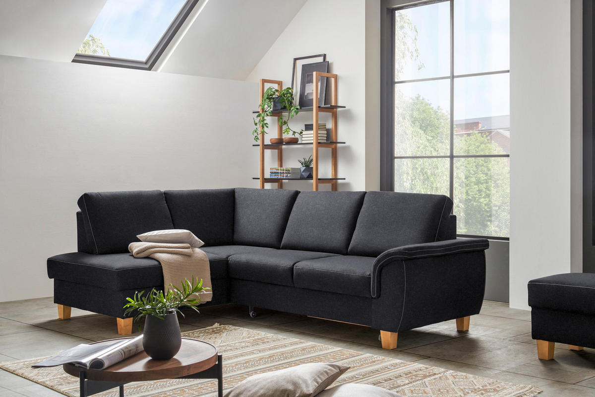ECKSOFA in Flachgewebe Anthrazit  - Eichefarben/Anthrazit, Design, Holz/Textil (185/253cm) - Cantus