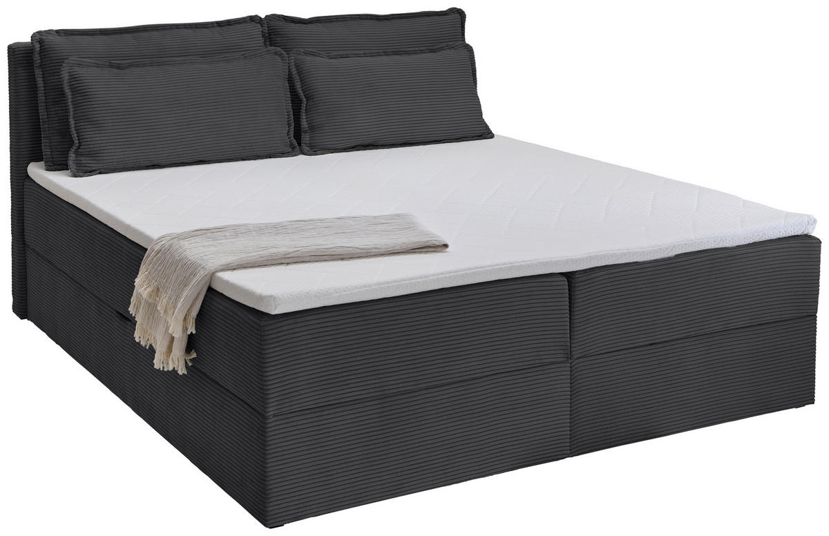 BOXBETT 180/200 cm,  in Anthrazit, Kissen, Bettkasten, Topper, H3 + H3 = fest  - Anthrazit/Schwarz, Design, Kunststoff/Textil (180/200cm) - Chameo
