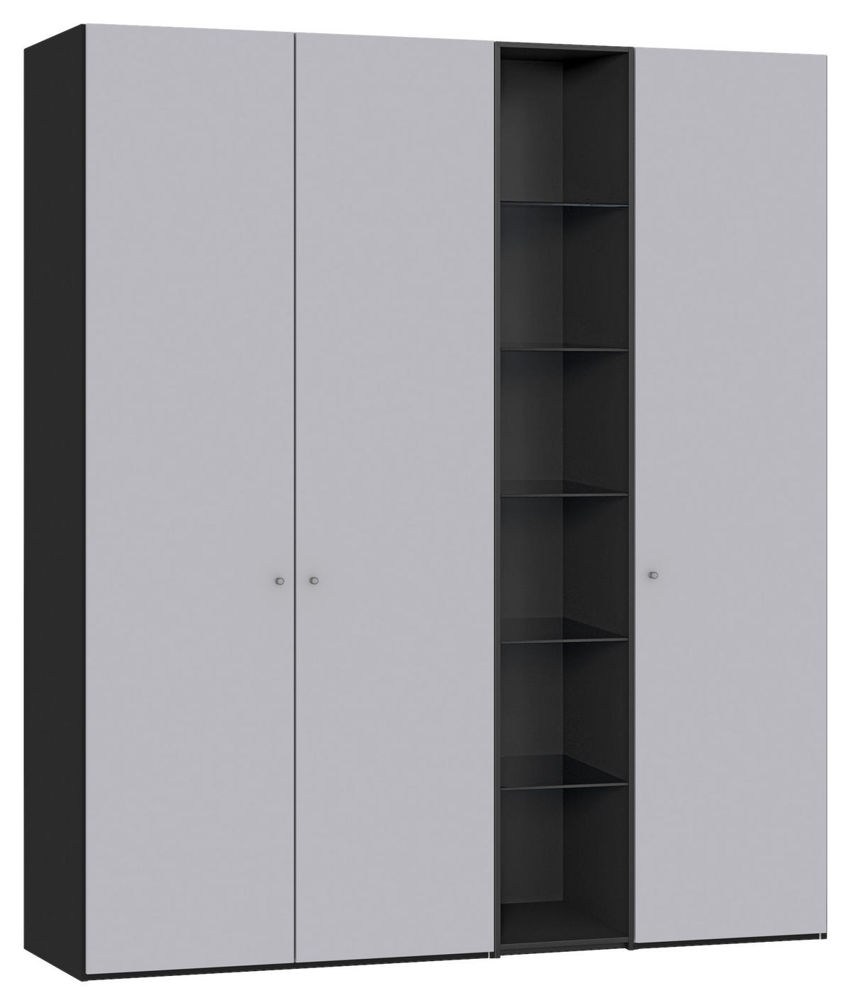DREHTÜRENSCHRANK 191/220/59 cm 3-türig Schwarz, Hellgrau  - Silberfarben/Hellgrau, Design, Glas/Holzwerkstoff (191/220/59cm) - Jutzler