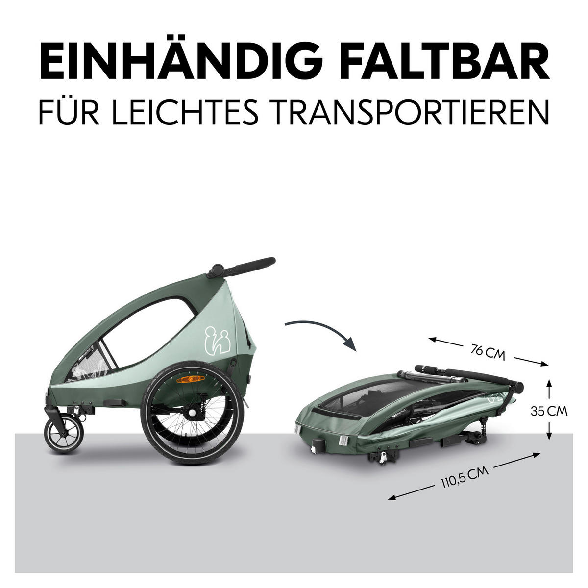 FAHRRADANHÄNGER   Dryk Duo Plus  - Dunkelgrün/Schwarz, Basics, Kunststoff/Textil (79/107/114cm) - Hauck