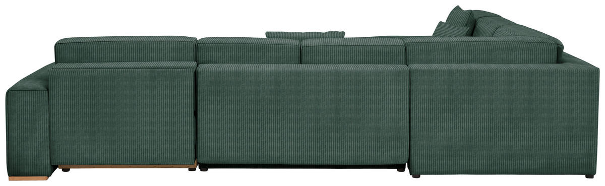 WOHNLANDSCHAFT in Cord Grün  - Buchefarben/Schwarz, Konventionell, Holz/Kunststoff (283/371/208cm) - Livetastic