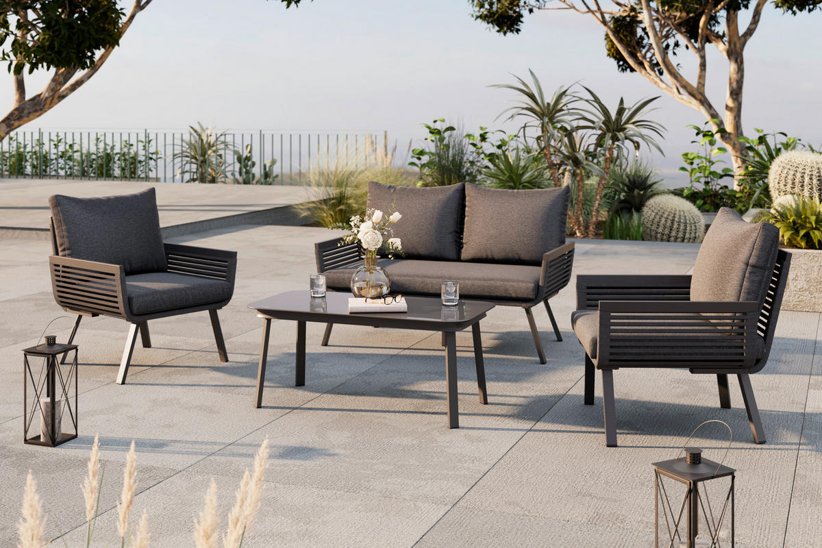 LOUNGEGARNITUR Aluminium  - Anthrazit/Schwarz, MODERN, Glas/Textil (125/74/74cm) - Ambia Garden