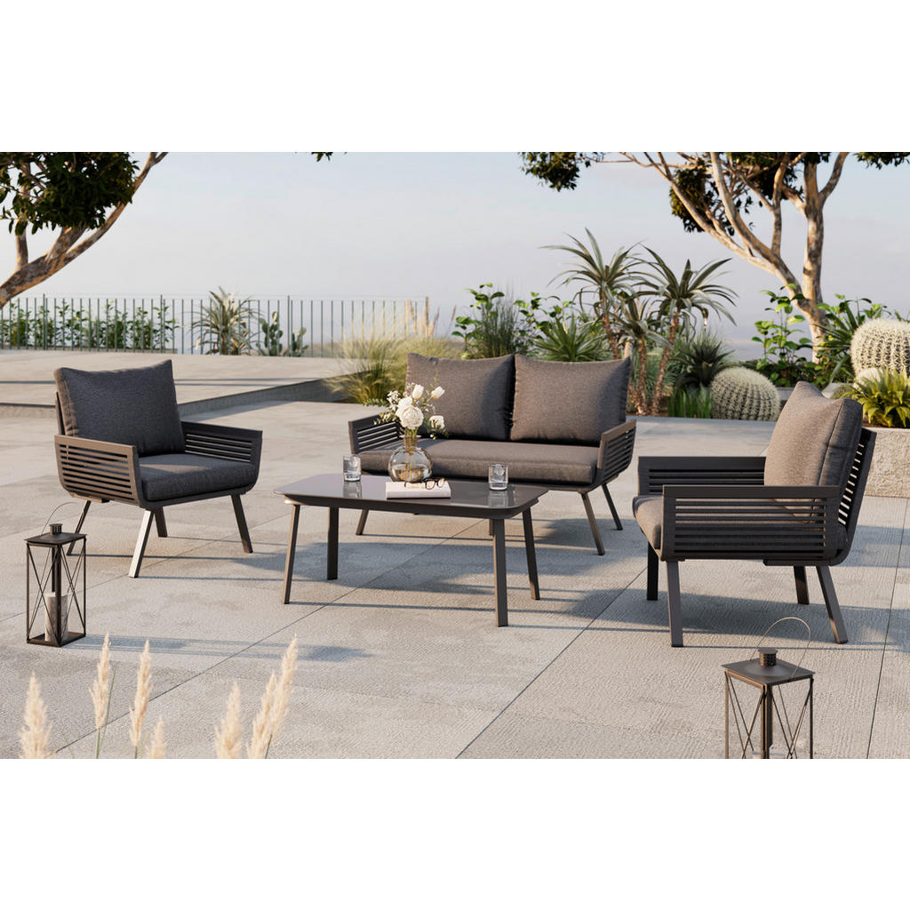 Ambia Garden TERASOVÁ SEDACÍ SOUPRAVA 4dílné, kov, sklo, textil