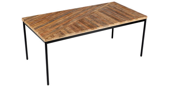 COUCHTISCH Mangoholz vollmassiv 110/55/45 cm rechteckig Schwarz, Hellbraun - Hellbraun/Schwarz, LIFESTYLE, Holz/Metall (110/55/45cm) - Ambia Home