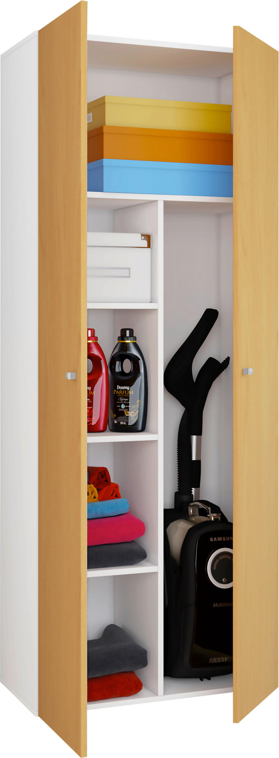 Dulap Multifuncțional, 70/178/39 cm, alb, culoare lemn fag