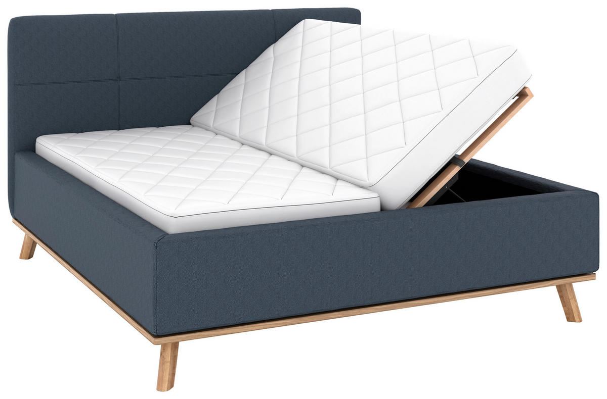 POLSTERBETT Matratze, Lattenrost, Bettkasten 180/200 cm  in Dunkelblau  - Eichefarben/Weiß, Design, Holz/Textil (180/200cm) - Musterring