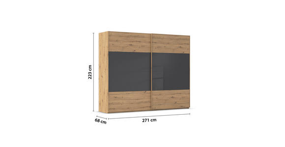 SCHWEBETÜRENSCHRANK 271/223/68 cm 2-türig Schwarz, Eiche Artisan  - Eichefarben/Schwarz, Design, Glas/Holzwerkstoff (271/223/68cm) - Xora