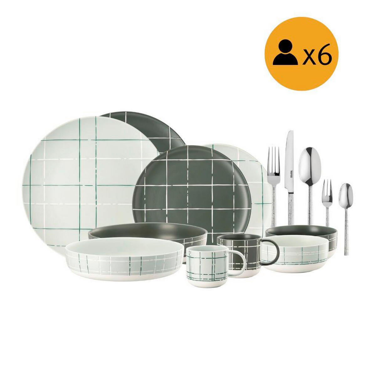 KOMBISERVICE Multicolor Karo Mixed 60-teilig 6 Personen  - Multicolor, KONVENTIONELL, Keramik - Thomas