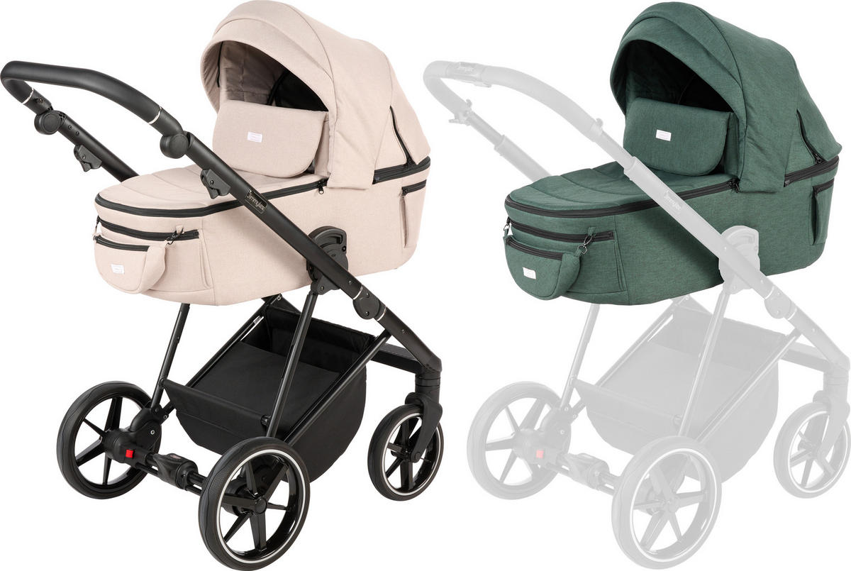 KINDERWAGENSET  - Taupe/Schwarz, Basics, Textil/Metall (57,5/116/101cm) - Jimmylee