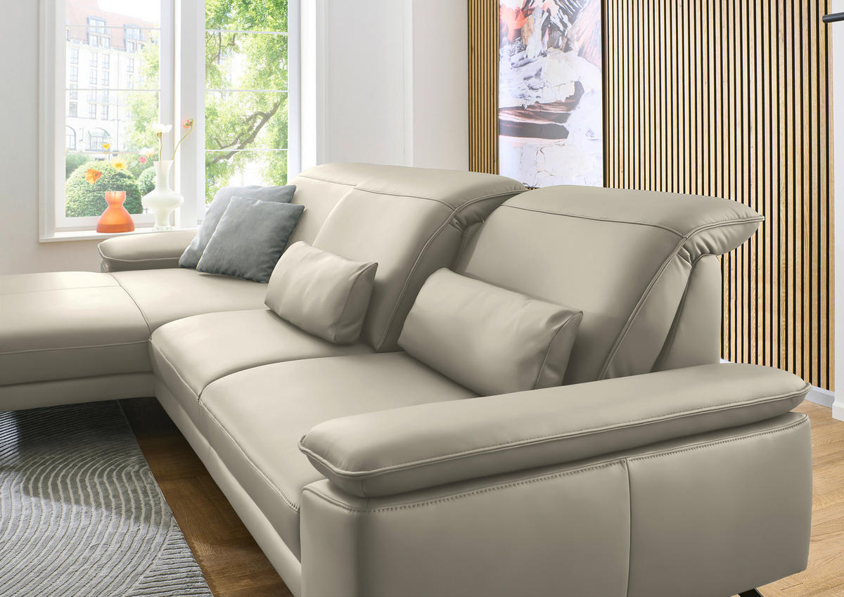 ECKSOFA in Echtleder Ecru  - Ecru/Schwarz, Design, Leder/Metall (193/332cm) - Dieter Knoll