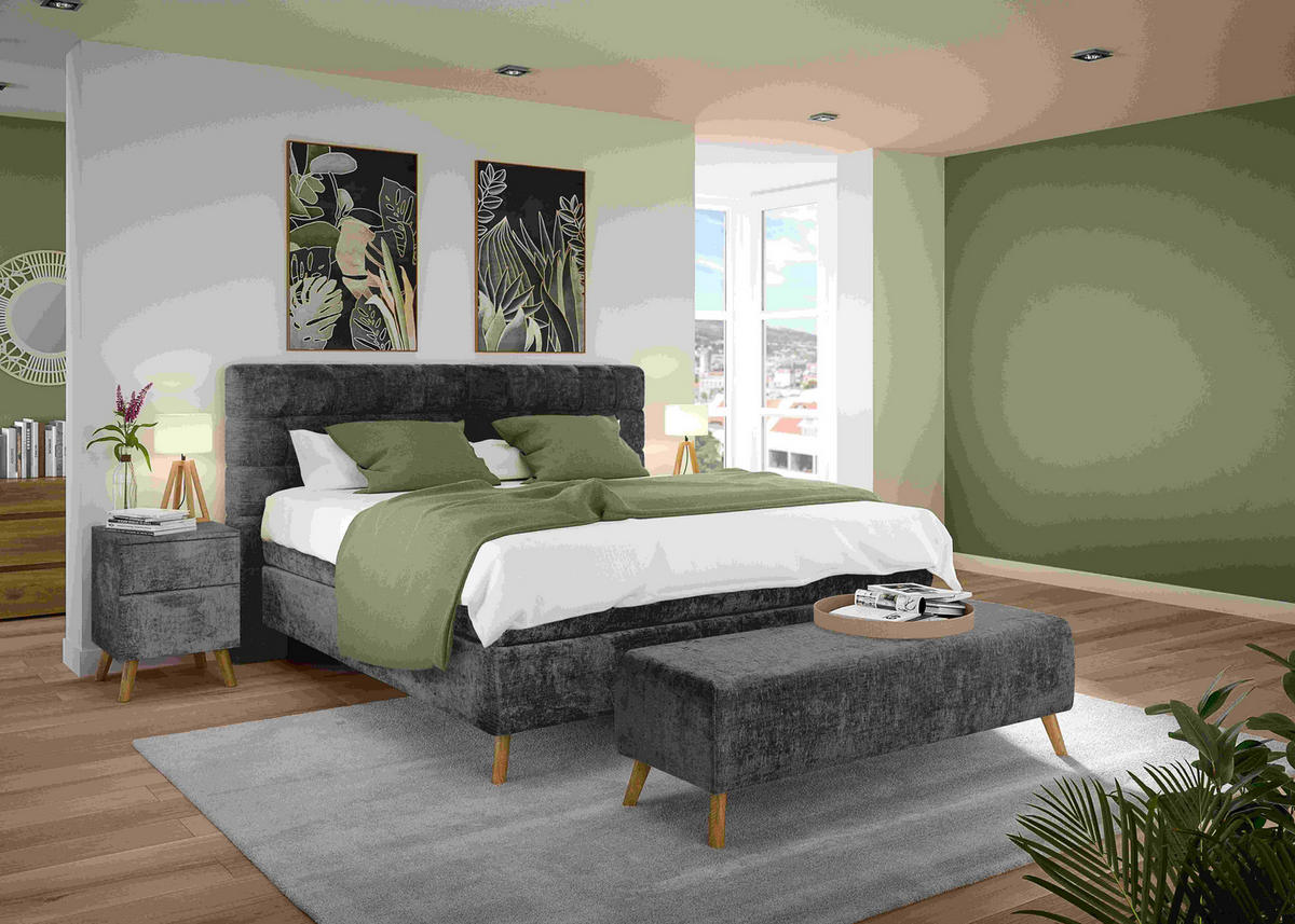 BOXSPRINGBETT 160/200 cm  in Schwarz  - Eichefarben/Schwarz, Design, Holz/Textil (160/200cm) - Esposa