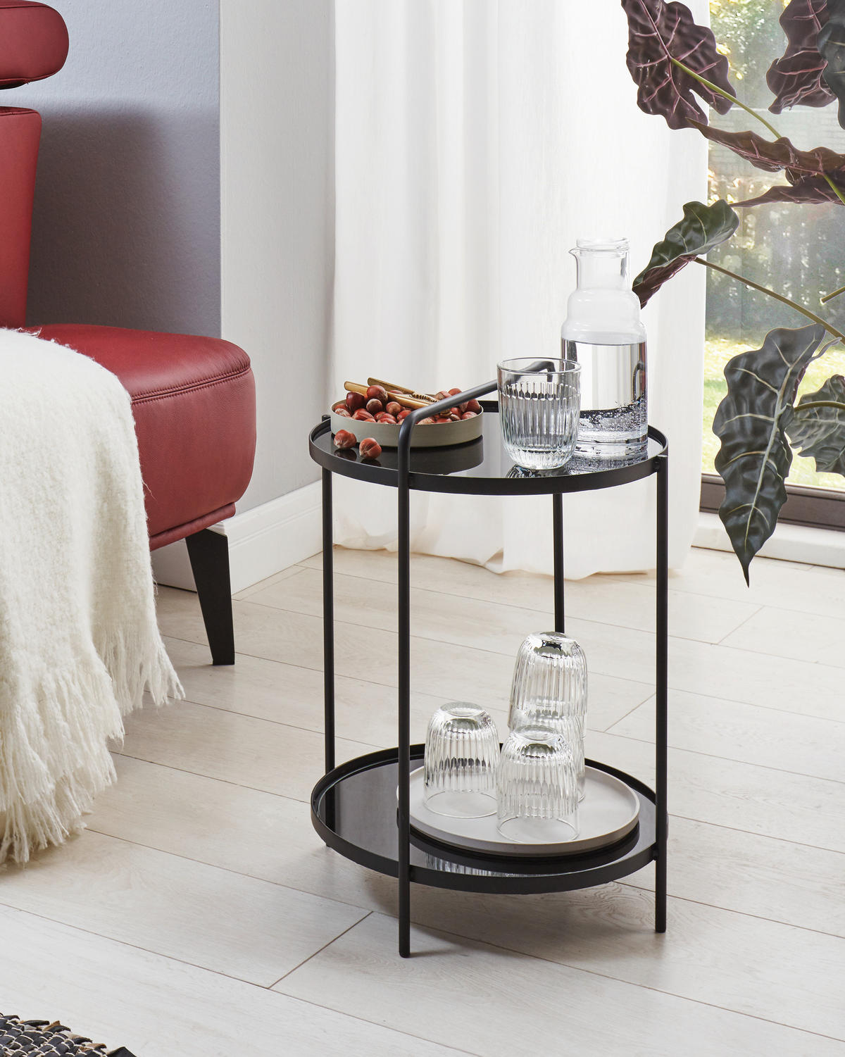 BEISTELLTISCH 38/38/51 cm Schwarz rund  - Schwarz, LIFESTYLE, Glas/Metall (38/38/51cm)