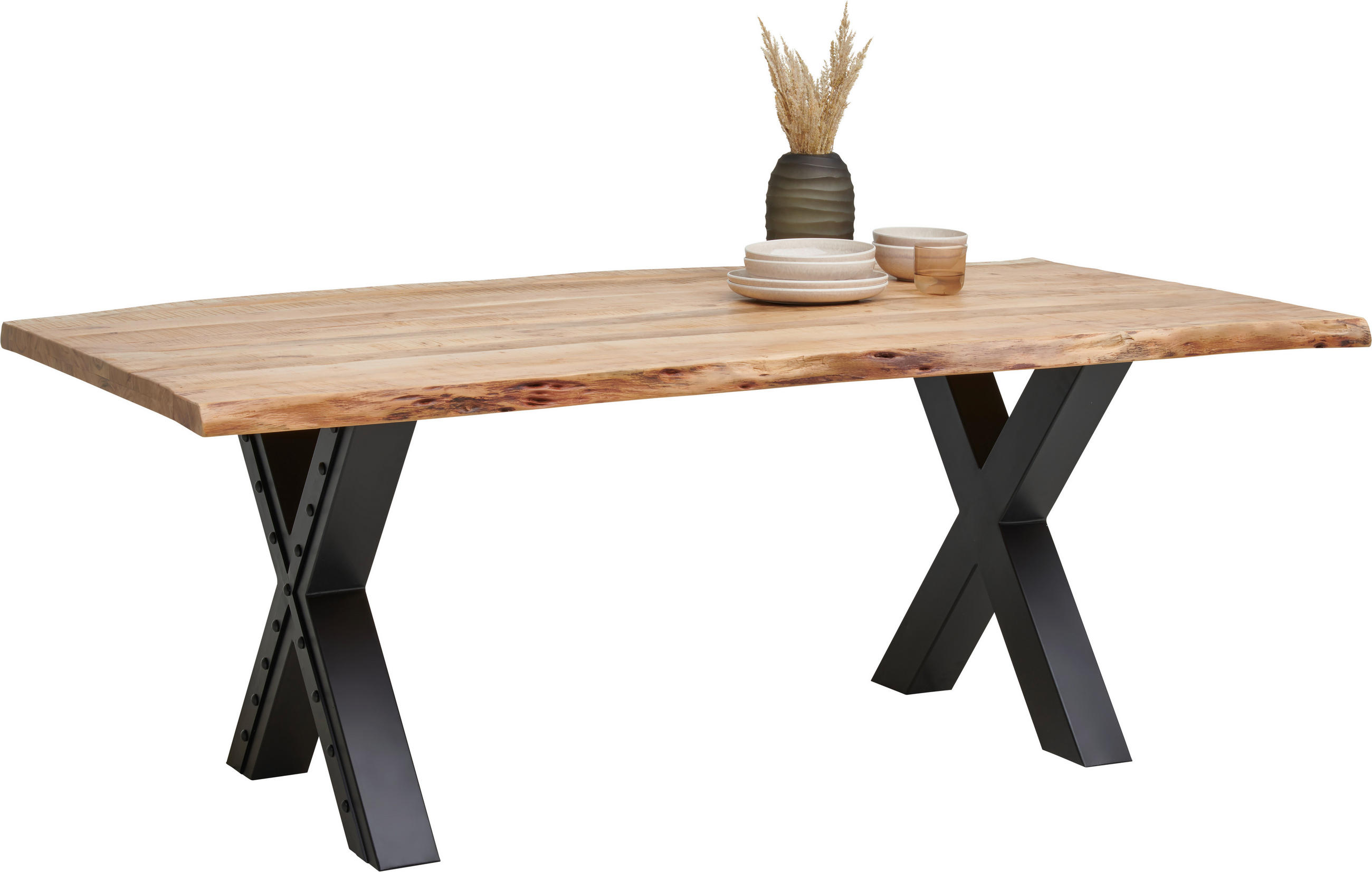 ESSTISCH in Holz, Metall 200/100/76 cm  - Schwarz/Akaziefarben, Design, Holz/Metall (200/100/76cm) - Ambia Home