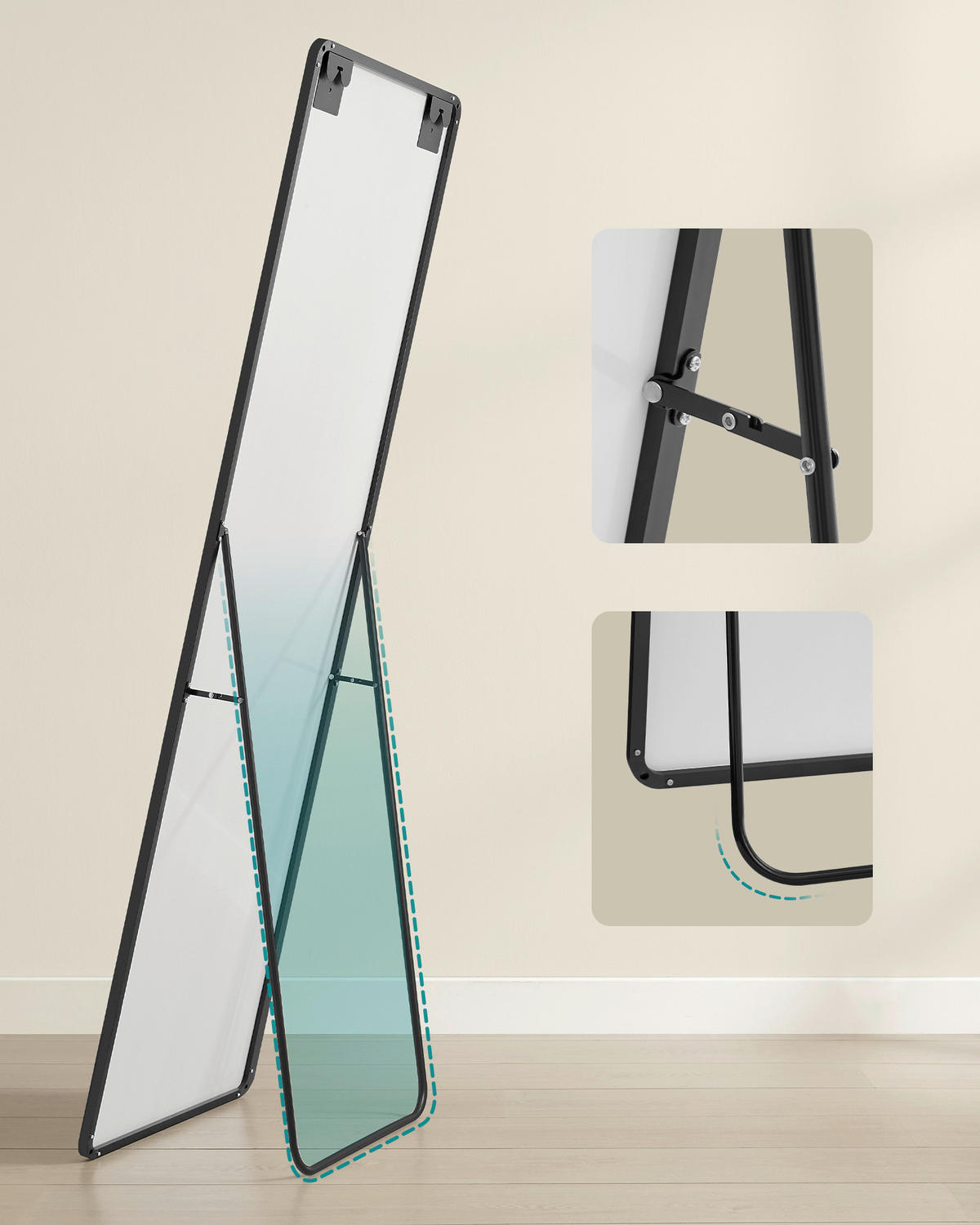 STANDSPIEGEL 50/160/33 cm  - Schwarz, Trend, Glas/Metall (50/160/33cm) - Boxxx