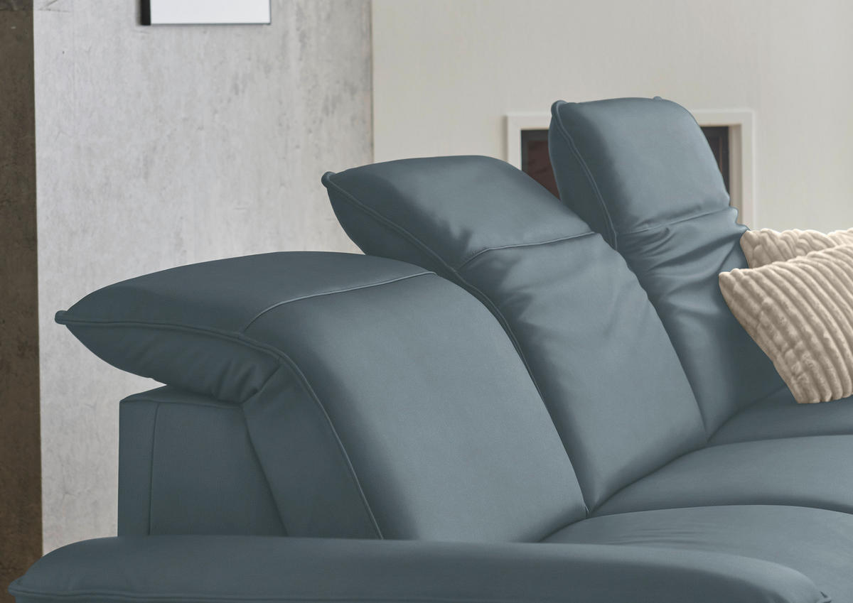 ECKSOFA  Echtleder Blaugrau  - Blaugrau/Schwarz, Design, Leder/Metall (307/169cm) - Beldomo Premium
