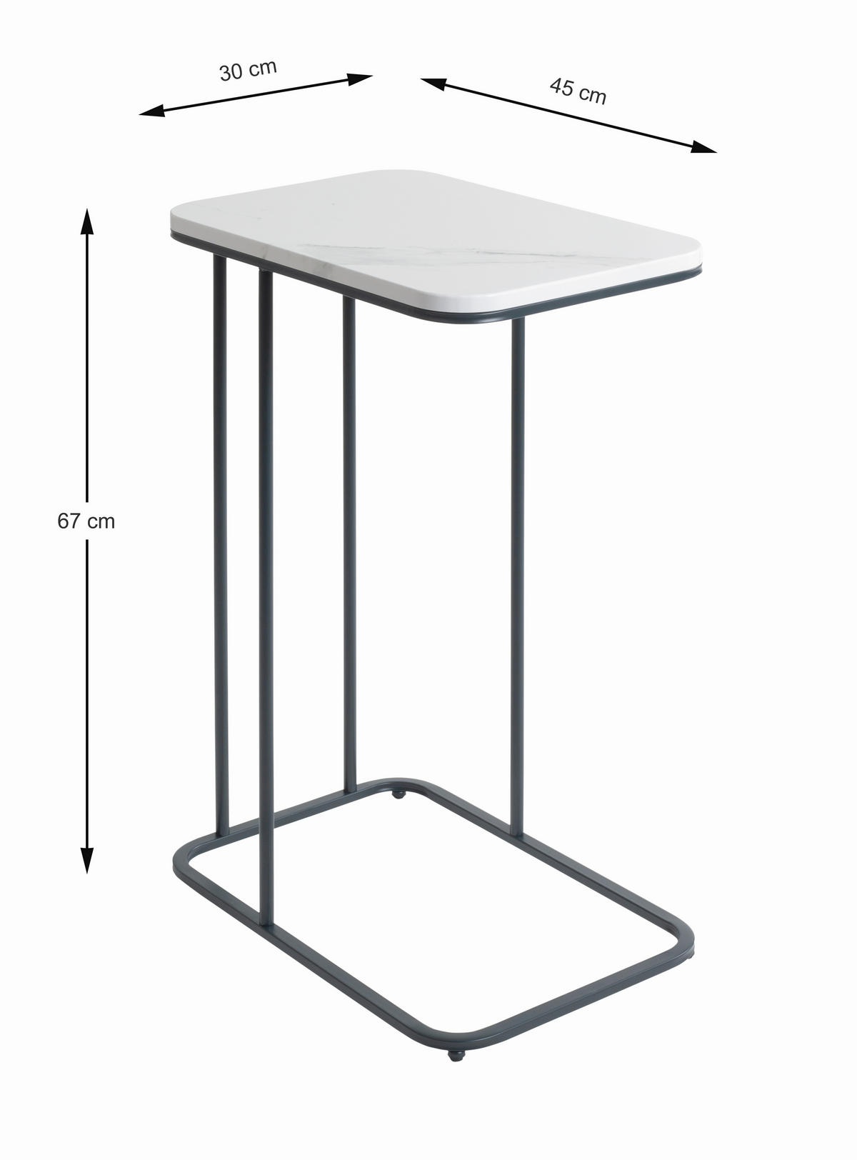 BEISTELLTISCH 45/30/67 cm Anthrazit, Weiß rechteckig  - Anthrazit/Weiß, Trend, Holzwerkstoff/Metall (45/30/67cm)