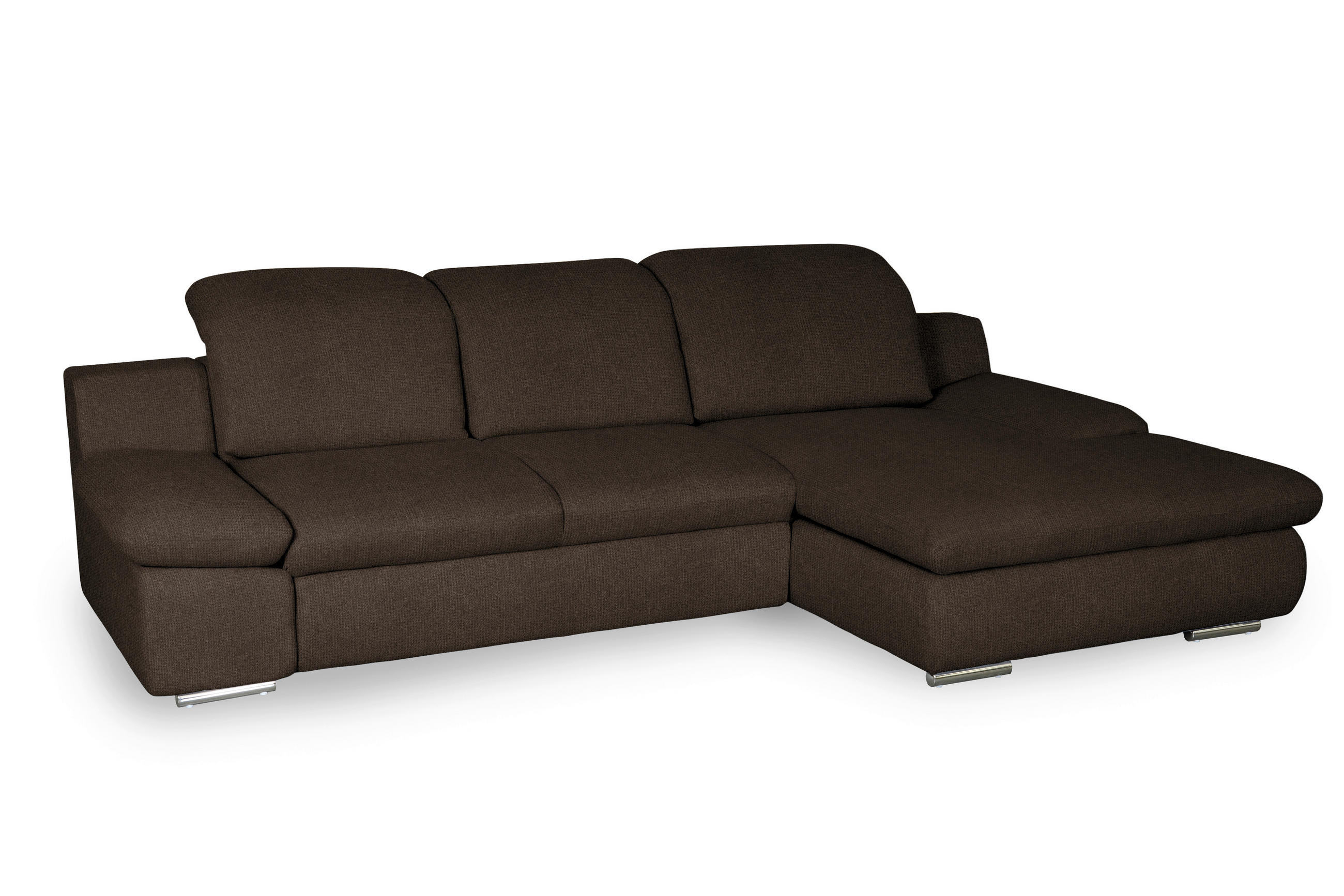 ECKSOFA in Chenille Braun  - Chromfarben/Braun, Design, Textil/Metall (286/165cm) - Livetastic