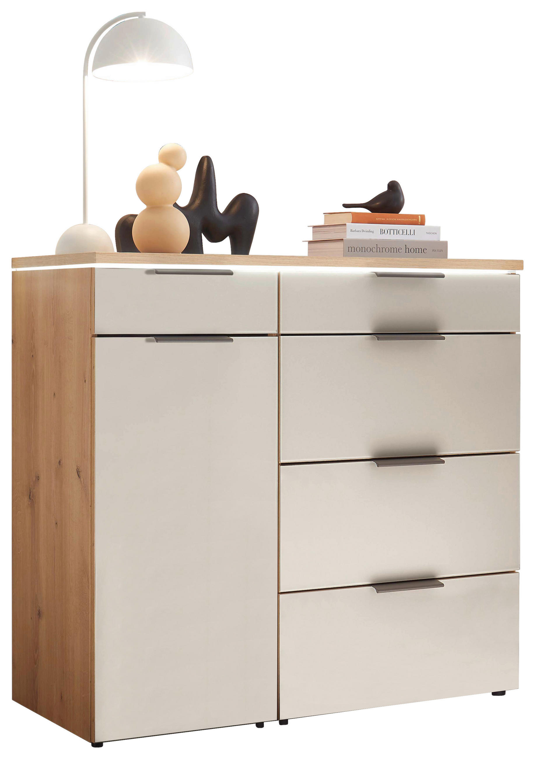 KOMÓD 100/91,2/43 cm  - Bianco tölgy/Pezsgő, Basics, faalapú anyag/üveg (100/91,2/43cm) - Dieter Knoll