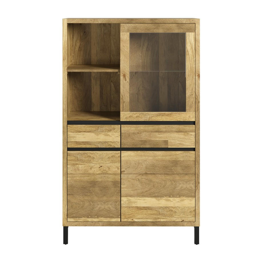 VITRINE in furniert, massiv Mangoholz Naturfarben  - Schwarz/Naturfarben, KONVENTIONELL, Glas/Holz (92/151/42cm) - Livetastic