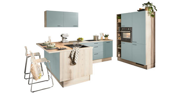 ECKKÜCHE  in Grün, Hellbraun  - Hellbraun/Schwarz, Design, Holzwerkstoff/Metall (192/280/150cm) - Xora