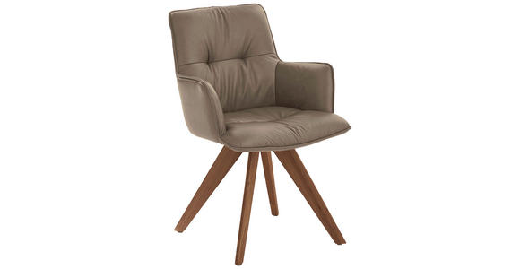 ARMLEHNSTUHL in Holz, Leder Taupe, Nussbaumfarben  - Taupe/Nussbaumfarben, Design, Leder/Holz (59/89/63cm) - Dieter Knoll