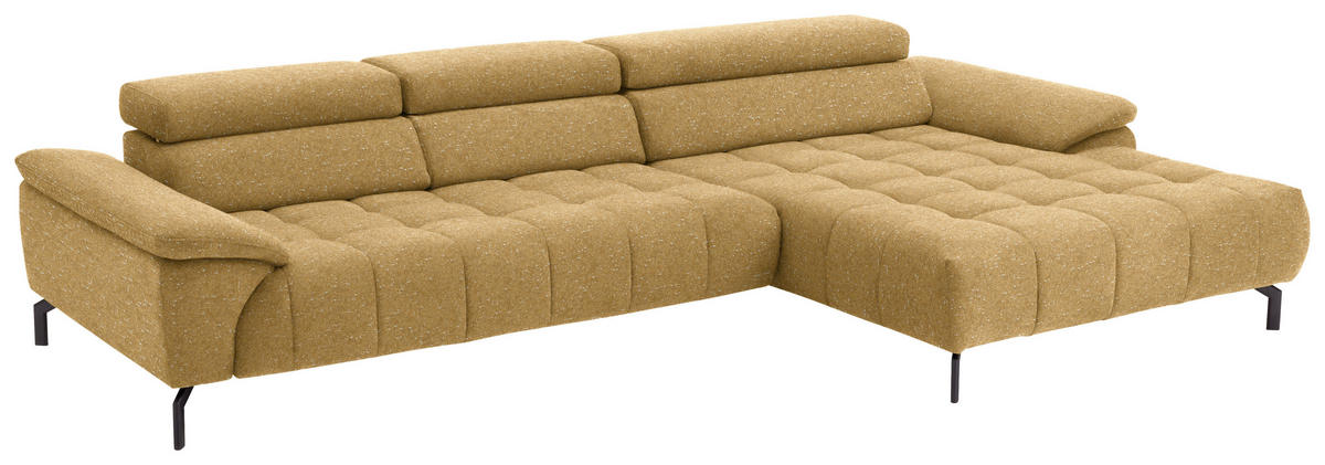 ECKSOFA in Chenille Currygelb  329/190 cm  - Currygelb/Schwarz, Design, Textil/Metall (329/190cm) - Beldomo Style
