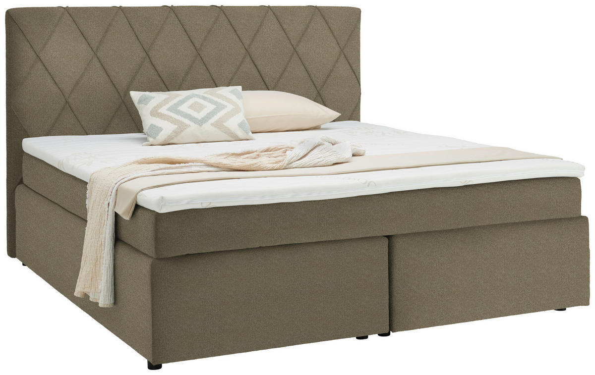 BOXSPRINGBETT 180/200 cm  in Hellbraun  - Hellbraun/Schwarz, Design, Kunststoff/Textil (180/200cm) - Xora