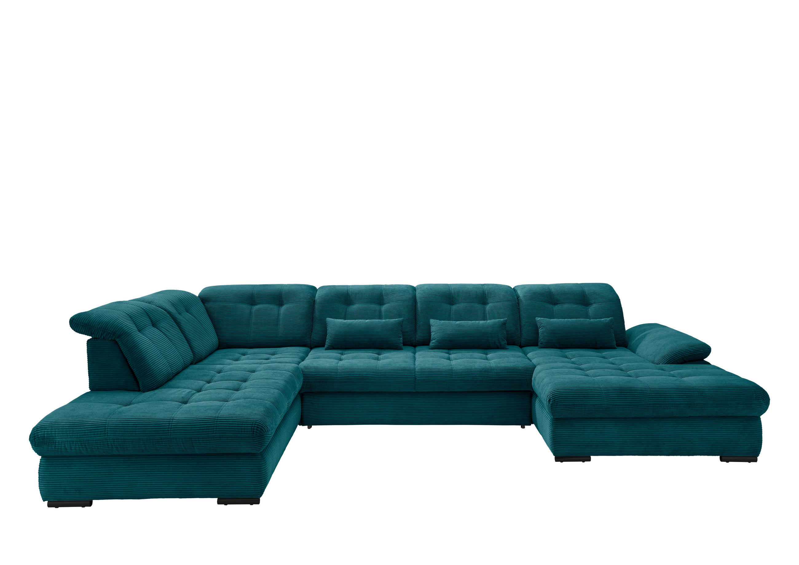 WOHNLANDSCHAFT in Cord Petrol  - Petrol/Schwarz, Modern, Textil/Metall (252/387/184cm) - Livetastic