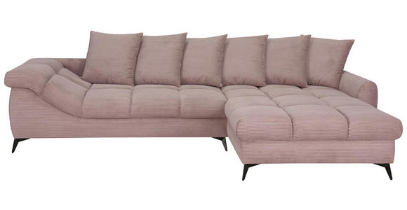 ECKSOFA Rosa Cord Rückenkissen, Armlehnenkissen, Rücken echt  - Schwarz/Rosa, KONVENTIONELL, Textil/Metall (332/231cm) - Carryhome