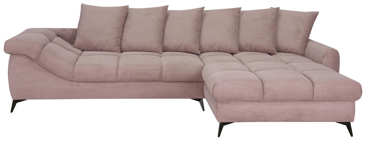ECKSOFA Rosa Cord Rückenkissen, Armlehnenkissen, Rücken echt  - Schwarz/Rosa, KONVENTIONELL, Textil/Metall (332/231cm) - Carryhome