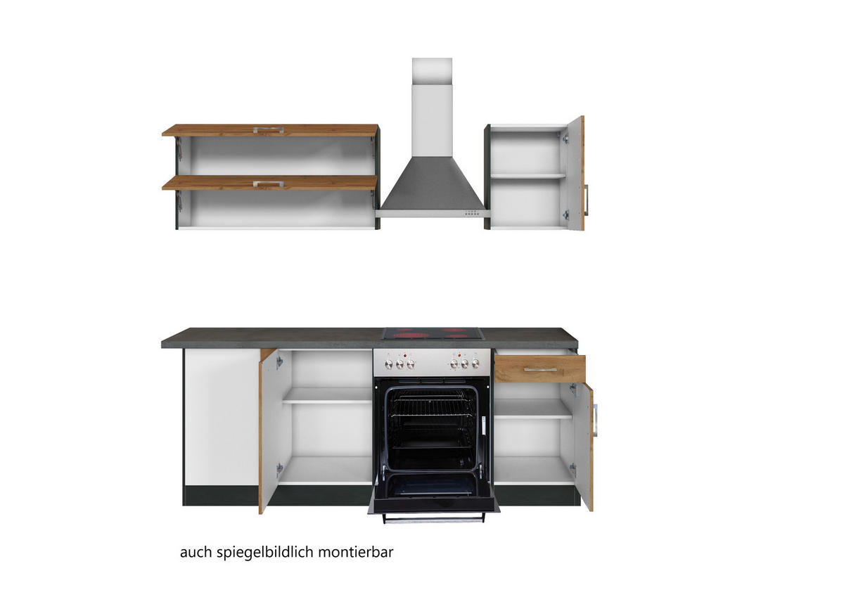 ECKKÜCHE 210/210 cm  in Graphitfarben, Schieferfarben, Eiche Wotan  - Chromfarben/Schieferfarben, MODERN, Holzwerkstoff/Metall (210/210cm) - Held