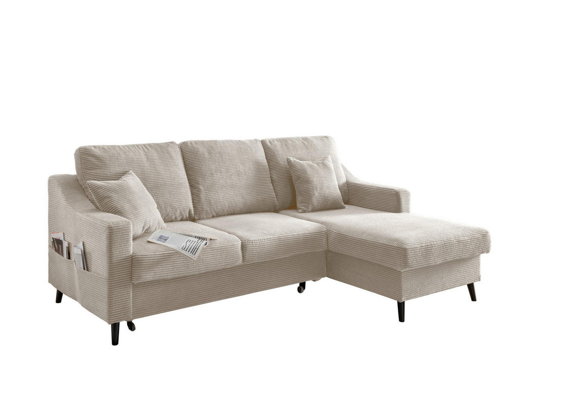ECKSOFA Beige Cord  - Beige/Schwarz, Design, Holz/Textil (228/150cm) - P & B
