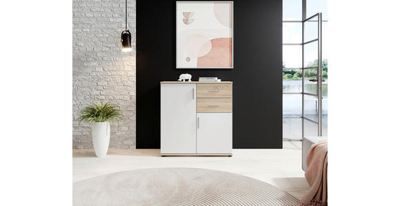 KOMMODE 80/82/35 cm in Weiß, Sonoma Eiche - Silberfarben/Schwarz, KONVENTIONELL, Holzwerkstoff/Kunststoff (80/82/35cm) - Carryhome