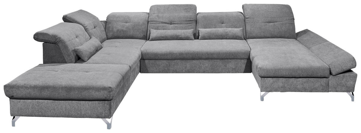 SOFFA i mikrovelour mörkgrå  - mörkgrå/silver, Modern, metall/textil (245/350/168cm) - MID.YOU