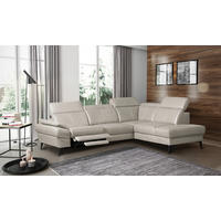 ECKSOFA Lederlook Echtleder Platinfarben  - Platinfarben/Schwarz, Design, Leder/Textil (264/211cm) - Livetastic