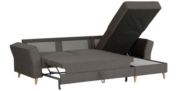 ECKSOFA Graubraun Flachgewebe - Eichefarben/Graubraun, KONVENTIONELL, Holz/Textil (265/159cm) - Carryhome