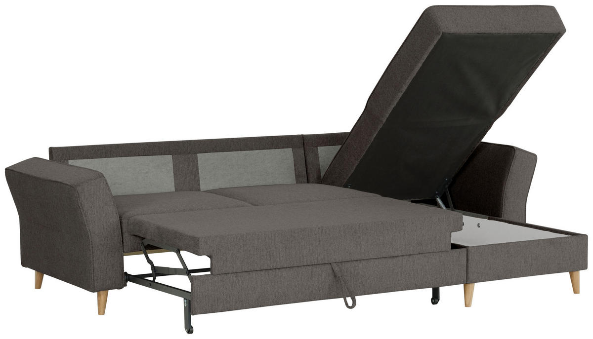 ECKSOFA in Flachgewebe Graubraun  - Eichefarben/Graubraun, Konventionell, Holz/Textil (265/159cm) - Carryhome