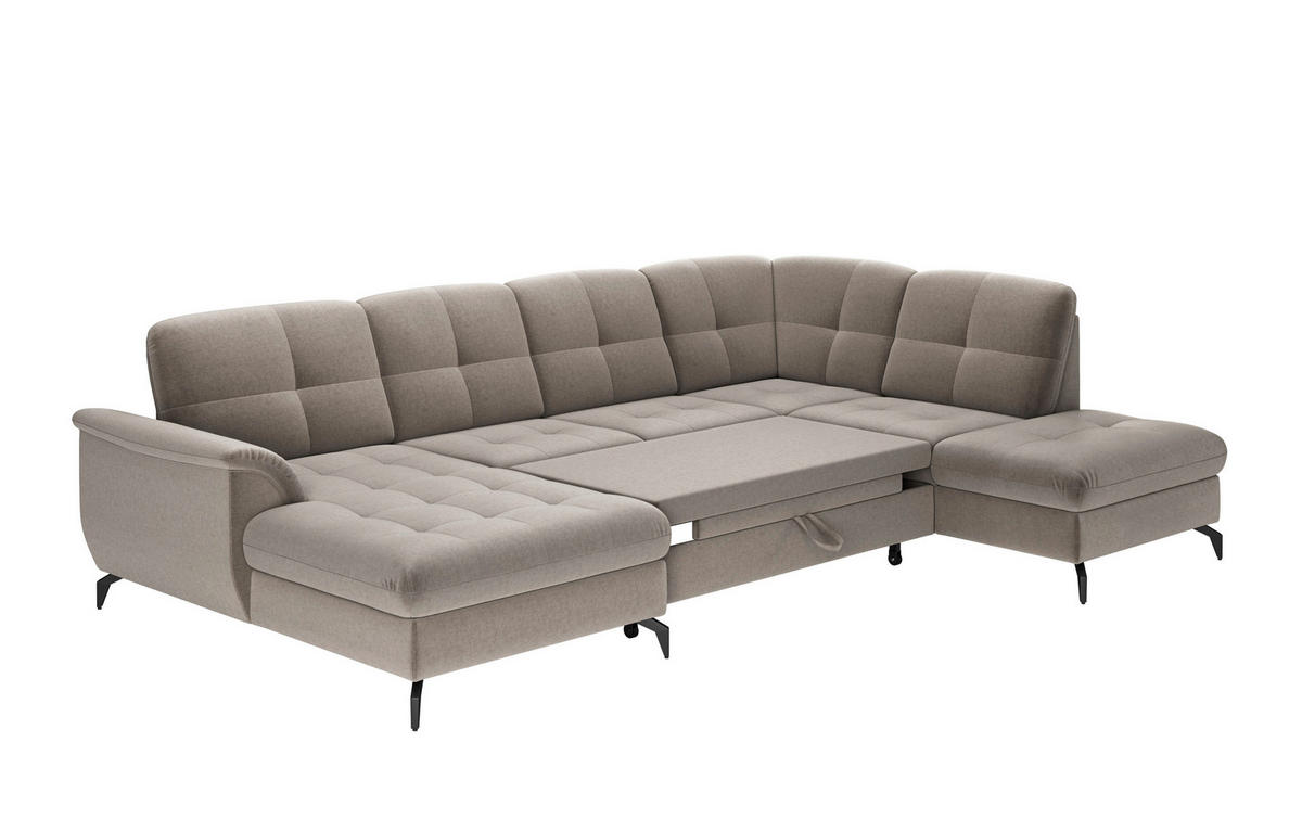 WOHNLANDSCHAFT Taupe Flachgewebe  - Taupe/Schwarz, MODERN, Textil/Metall (164/319/212cm) - Sit & More