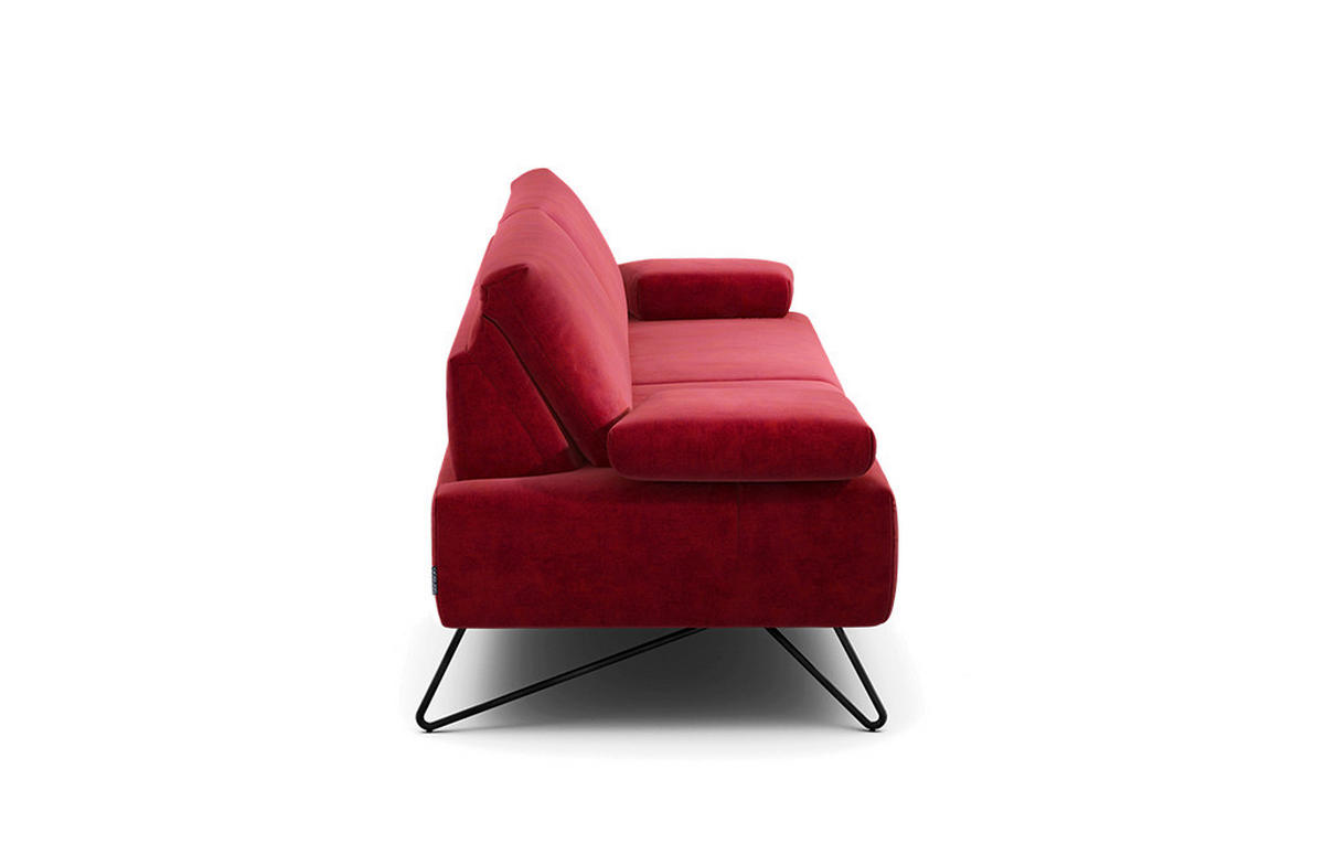 2,5-SITZER Samt Rot  - Rot/Schwarz, Design, Textil/Metall (204-234/85/86-94cm) - SENSOO